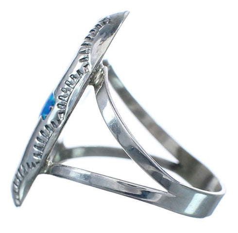 Blue Opal Native American Sterling Silver Ring Size 6-1/4 BX119654